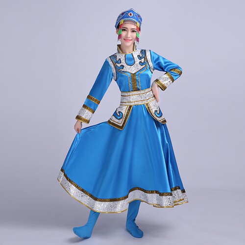 新款蒙古族服装舞蹈服装女装少数民族演出服广场舞服草原裙袍 - 图0