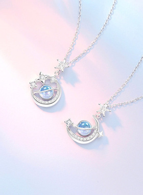 星空月亮吊坠项链原创纯银琉璃女