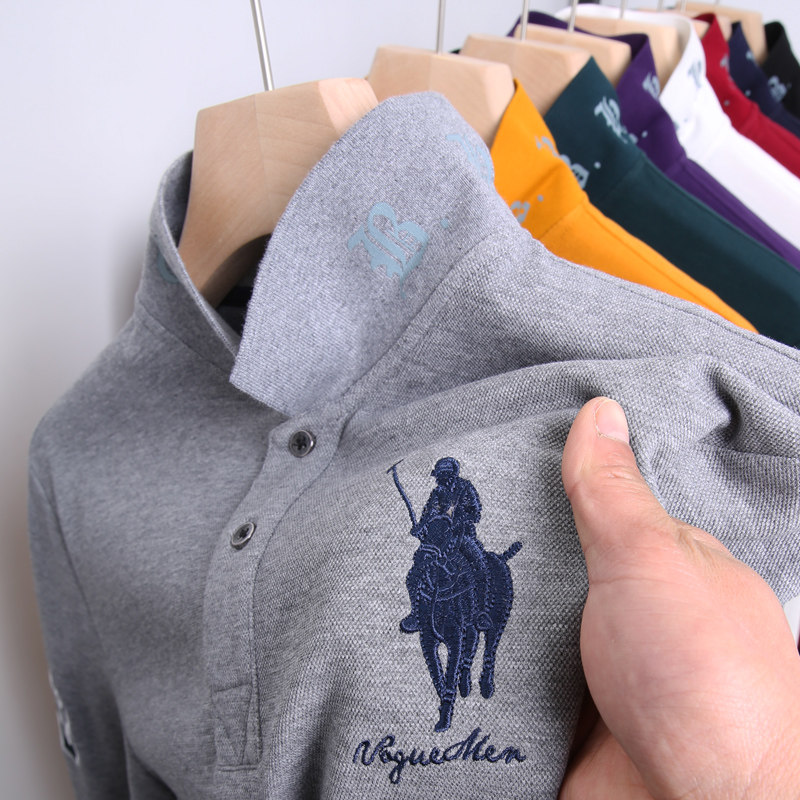 男长袖纯棉春秋季带领体恤polo衫 紫忆莲娜T恤