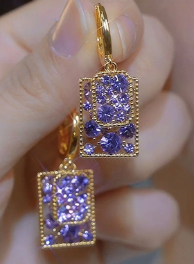 2024新款高级感咖色满钻几何双层菱形耳环潮时尚百搭设计感耳饰女