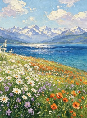 莫奈花园花卉纯手绘油画临摹大师雪山花海风景客厅玄关餐厅装饰画
