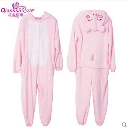 包邮粉猪pig Kigurumi Onesie卡通连体睡衣家居法兰绒珊瑚绒男女 - 图0