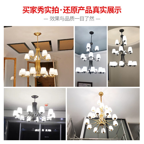 复式楼客厅双层大吊灯别墅美式简约loft酒店装饰三层长吊楼梯灯 - 图0
