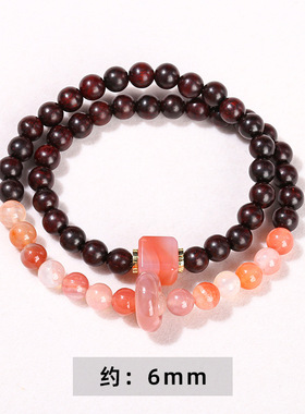 酸枝木混串盐源玛瑙双圈手链女