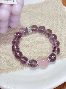 天然紫水晶粉水晶百搭手链简约款轻奢小众清新手串新款手链饰品