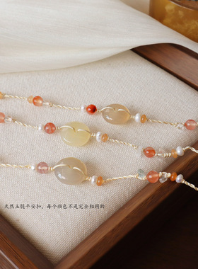 精编高级感天然石手绳创意手工编织可调节手链小众设计珍珠水晶