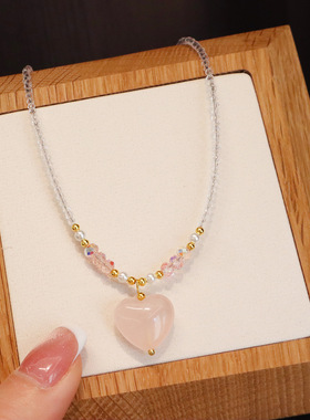 尖晶石项链天然水晶吊坠项链女夏粉晶黄塔晶翡翠轻奢小众高级感