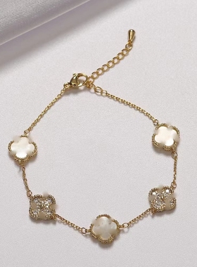 新款女真金电镀水钻日韩贝壳手链