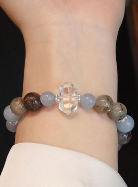 水晶手串绿幽灵黑曜石天然水晶手链女蓝色高级感设计粉晶串珠