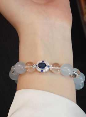 超仙蝴蝶结手链女小众设计ins森系蓝东陵水晶珠手串春夏新款设计