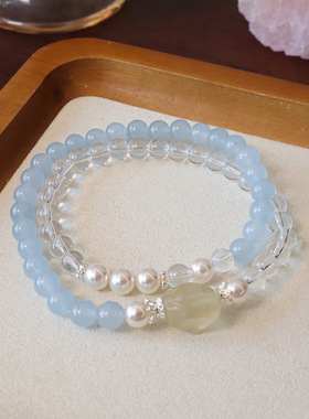 优化海蓝宝白水晶手链女春夏新款小清新水晶手串粉晶招财猫爪