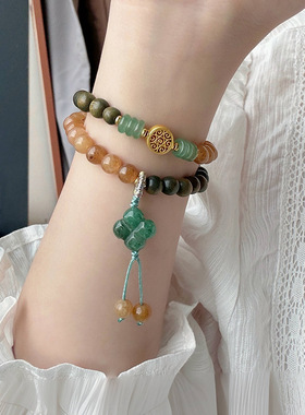 一叶知秋绿檀木串珠手链文艺