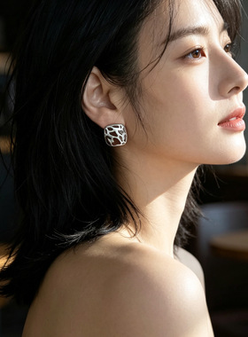 银针高级感秋冬气质金色豹纹耳钉轻奢个性百搭耳饰女