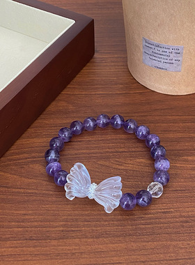 新款中式甜美仙女风天然紫水晶手串个性设计天使翅膀醒狮貔貅手链