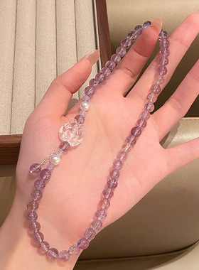 中式复古九紫离火天然紫水晶+白水晶双圈手链轻奢九尾狐招财手串