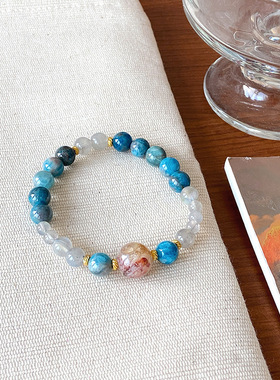 小宇宙~复古文艺简约个性多宝蓝磷灰天然石手链小众设计彩色手串
