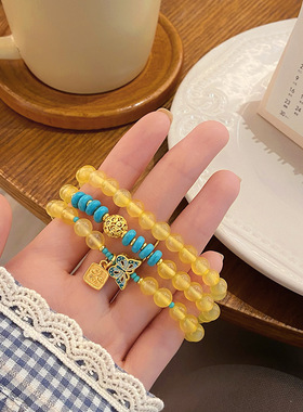 复古黄玛瑙轻奢手链文艺