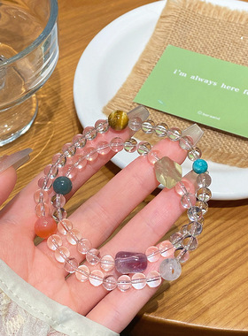 超仙甜美彩色糖果天然多宝手串人造白水晶几何异形黄水晶手链