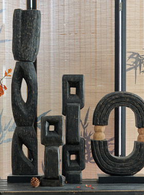 新中式天然石马抽象艺术木质雕塑摆件家居样板间客厅玄关装饰摆件