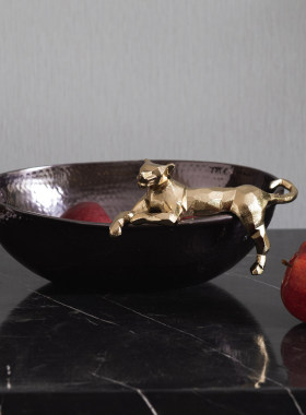 印度进口铝制金豹手作水果碗托盘