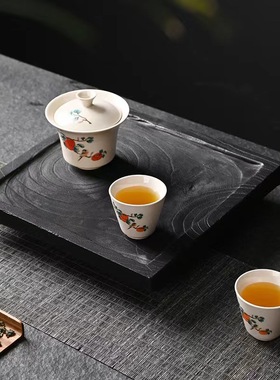 木摆盘桌面黑色碳化木质托盘茶盘