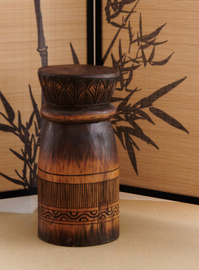 印度进口侘寂风复古实木墩子圆柱茶几摆件样板间民宿沙发边几底座