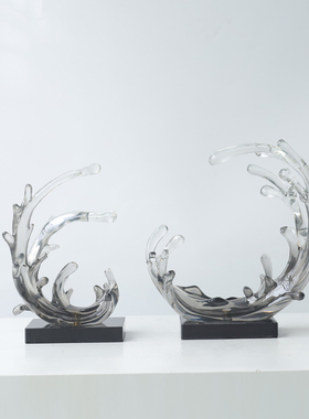 透明树脂简约玄关海浪装饰品雕塑