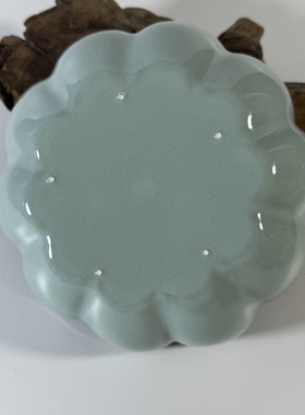 汝窑天青釉莲花瓣洗家居摆件