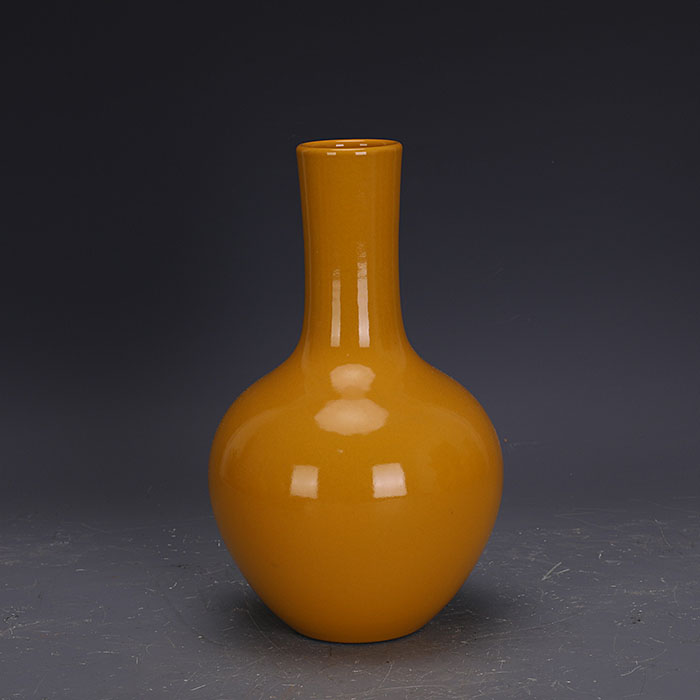 大清雍正花瓶夜光磁器黄釉鶴天球瓶古代磁器コレクション陶磁器-