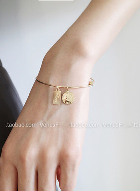 手镯美国进口14k硬币方牌金球