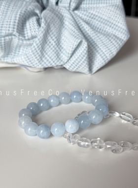 手工定制水色系天然水晶牛奶蓝宝石白水晶月光石手串手链单戴叠戴