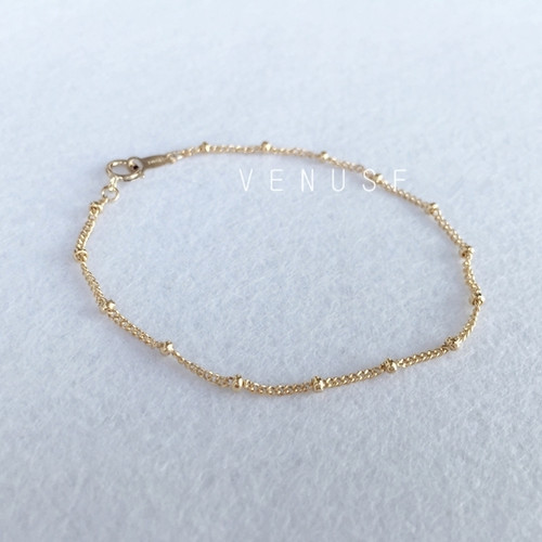 简洁叠搭款 VF手工定制美产14K注金豆豆细手链锁骨链项链可定制 - 图3