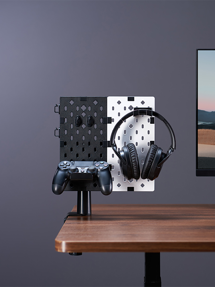日本SANWA金属洞洞板置物架电竞桌面支架耳机挂架免打孔夹电脑桌 - 图0