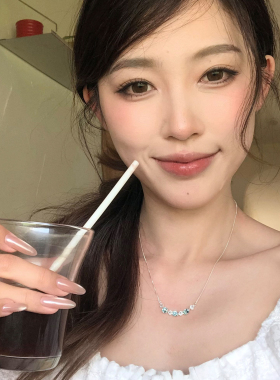 夏季清新蓝色菱形闪钻项链锁骨链