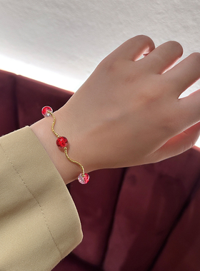 新年富贵高级感红色琉璃串珠手链项链秋冬复古小众手串颈链锁骨链