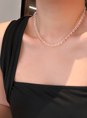 清透一夏透明白色水晶项链轻奢