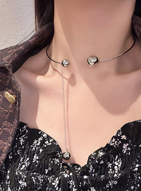 简约高级感金属球吊坠项圈项链