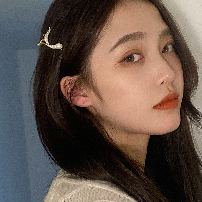 日系轻奢珍珠美人鱼尾发夹边夹网红气质刘海夹韩国发饰一字夹顶夹 - 图2