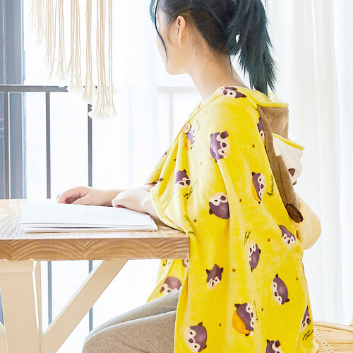 LIVHEART北极熊带帽披肩毛绒斗篷盖毯毛毯办公室毯子午睡毯女 - 图2