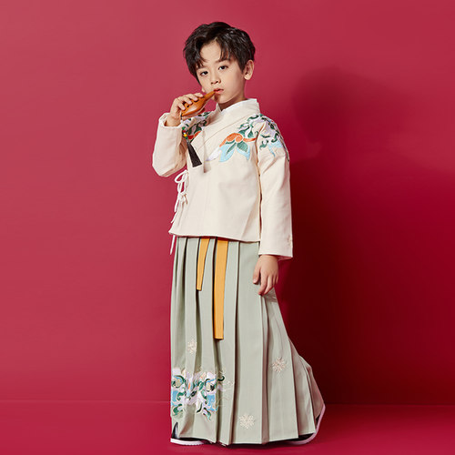 明制汉服男童冬款加厚套装男宝高端绣花汉服中国风拜年服男童冬款 - 图1