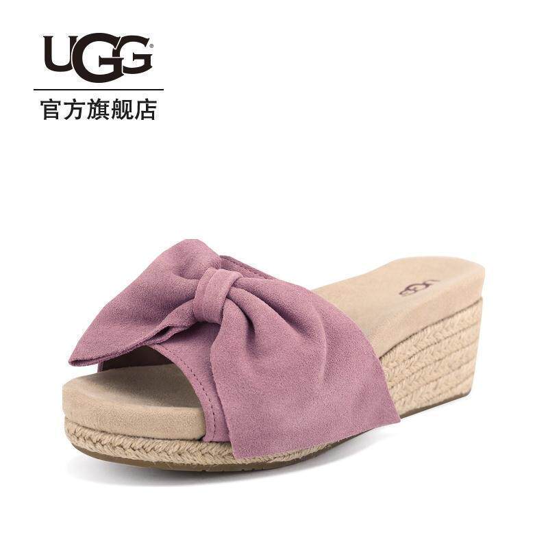 ugg春季平底麻制楔形鞋跟凉拖鞋 UGG时装凉鞋