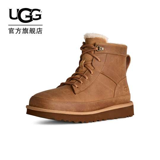 UGG秋季新款男士舒适保暖纯色平底系带圆头短筒时尚休闲靴1174580