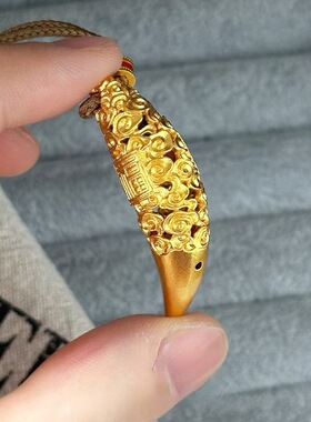 古法福字狼牙吊坠男女款黄金色黑