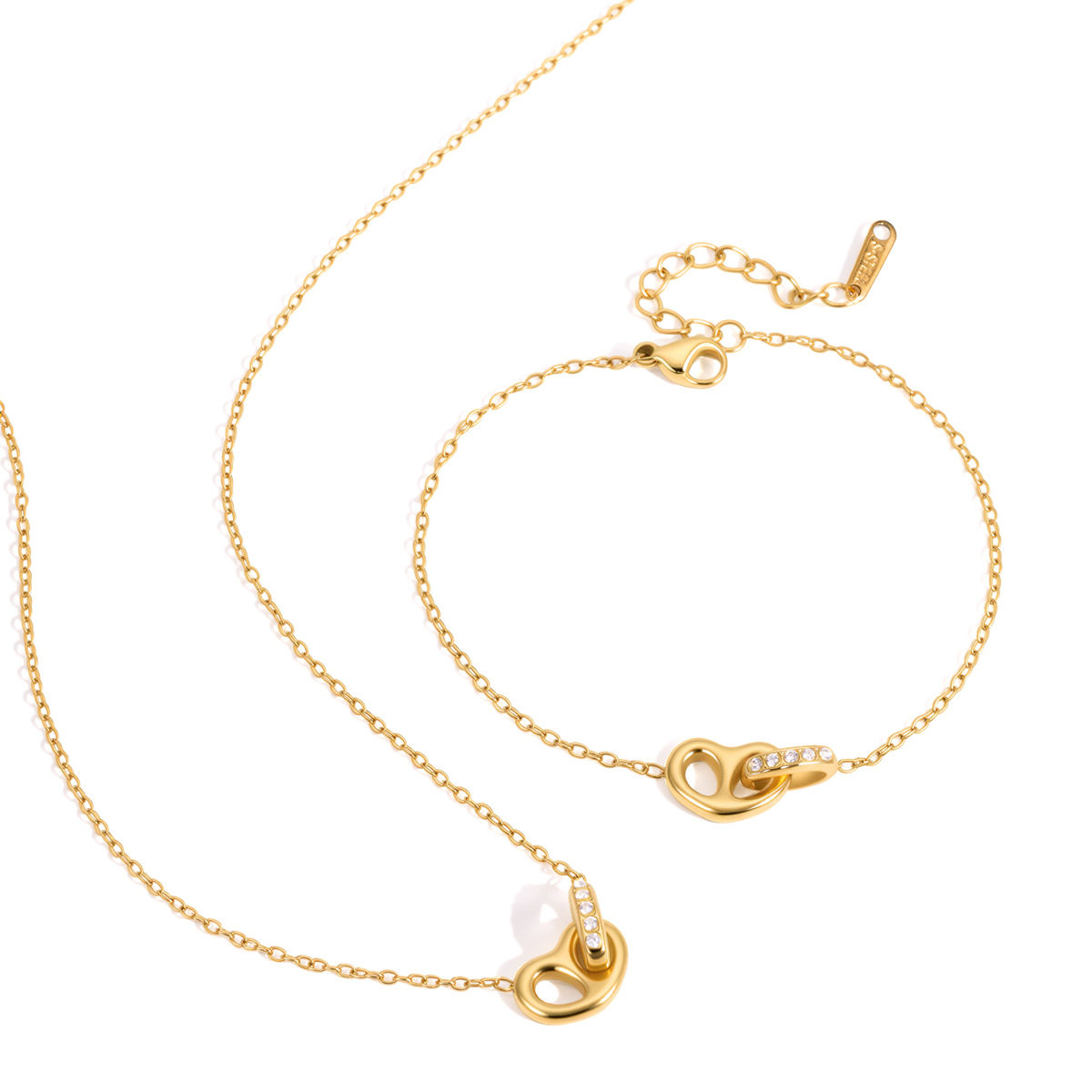 Original design love pig nose buckle ring jewelry set titanium steel necklace light luxury niche earrings stainless steel bracelet