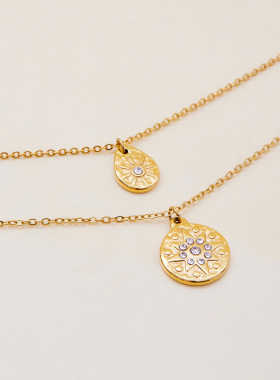 欧美不锈钢水钻芒星吊坠项链轻奢感锁骨链钛钢不掉色饰品