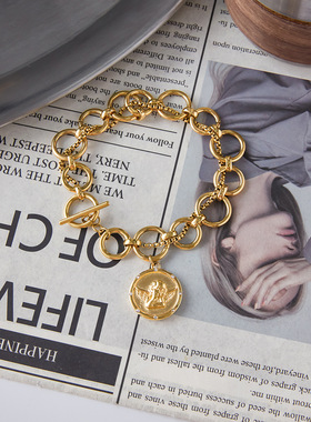 原创硬币系列钛钢手链复古感首饰不掉色不锈钢饰品女跨境