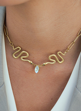 欧美水钻首饰钛钢蛇项链轻奢小众锁骨链不锈钢18k金跨境饰品