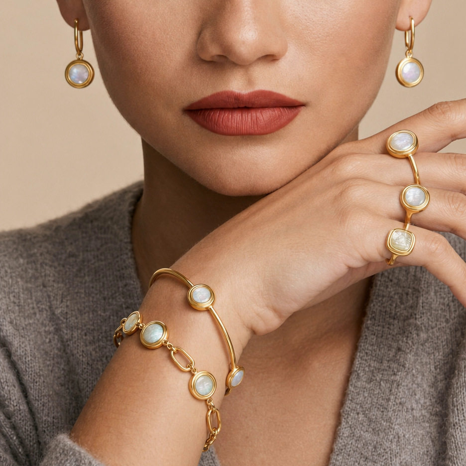New original resin earrings, light luxury ring, titanium steel non-fading exquisite bracelet, ribbed gradient bracelet jewelry