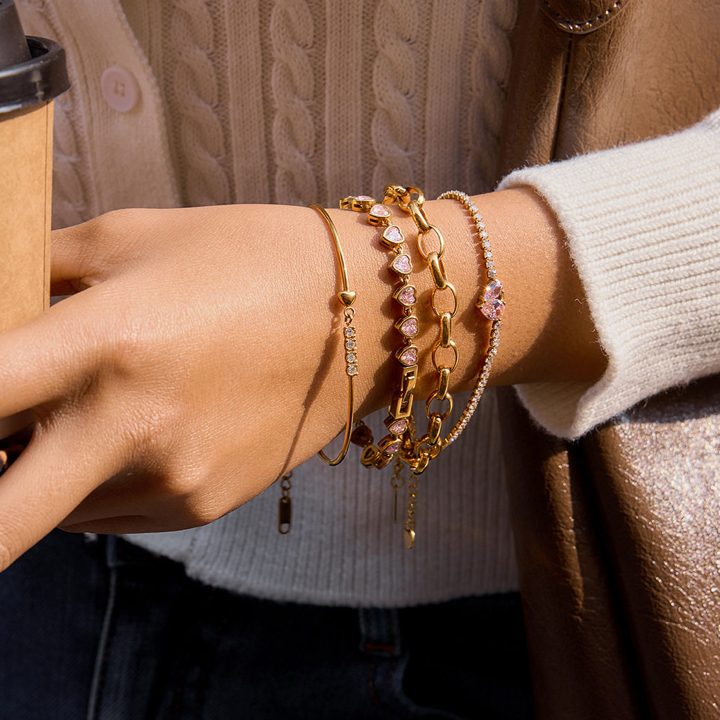 欧美不锈钢锆石爱心手链轻奢感手饰钛钢跨境情人节饰品女,淘宝优惠券,粉丝福利购,淘宝优惠卷