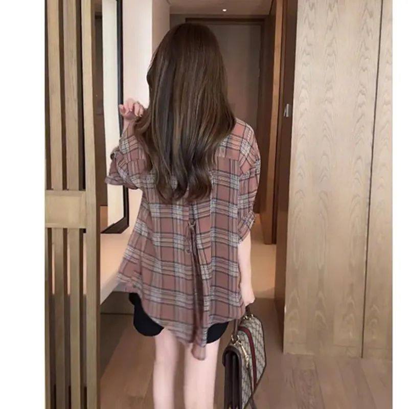 2025新款雪纺上衣格子印花设计感大码防晒衬衫女夏款薄款外套衬衣,淘宝优惠券,粉丝福利购,淘宝优惠卷